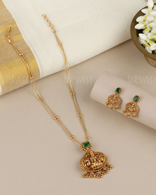 Gold-Toned Traditional Lakshmi  Two-Layer Pendant Long Necklace 1877