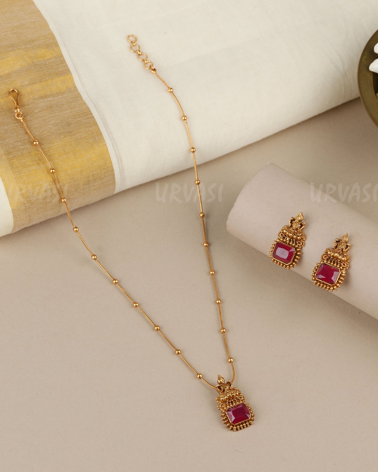 Gold-Toned  Traditional  Lakshmi Pendent  Long  Necklace 1876