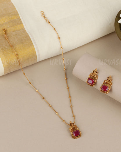 Gold-Toned  Traditional  Lakshmi Pendent  Long  Necklace 1876