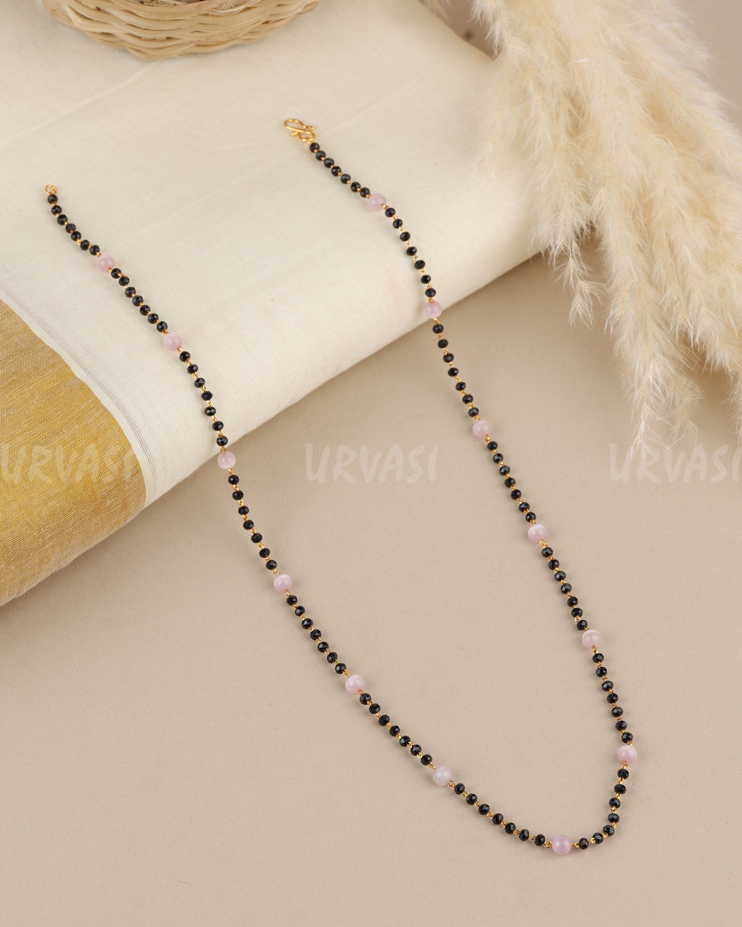 Gold-Toned  single-line black bead chain  Mala  MA 189