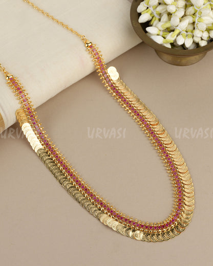 Gold-Polish Traditional  Lakshmi Kaasu  Long Necklace 1905