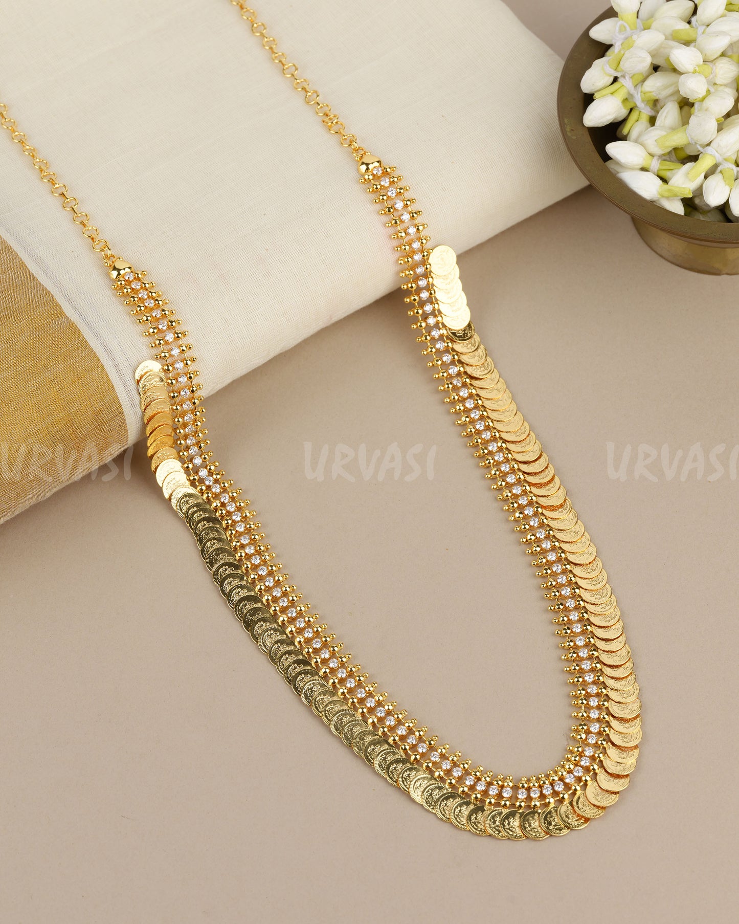 Gold-Polish Traditional  Lakshmi Kaasu  Long Necklace 1905