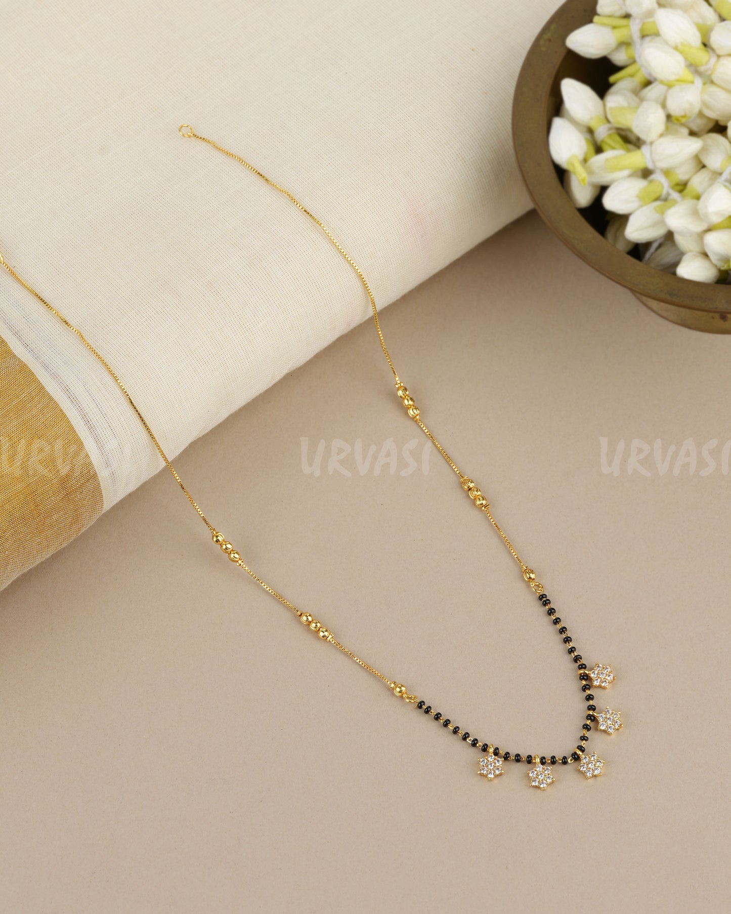 Gold-Toned Floral Mangalsutra Mala MA 177