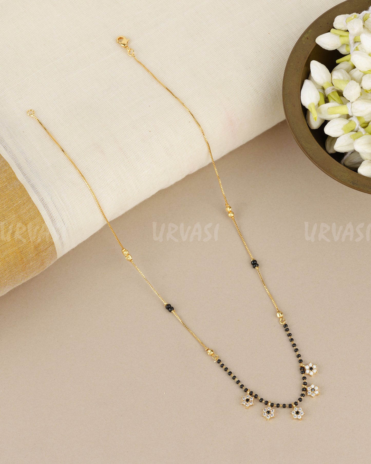 Gold-Toned Floral Mangalsutra Mala MA 178