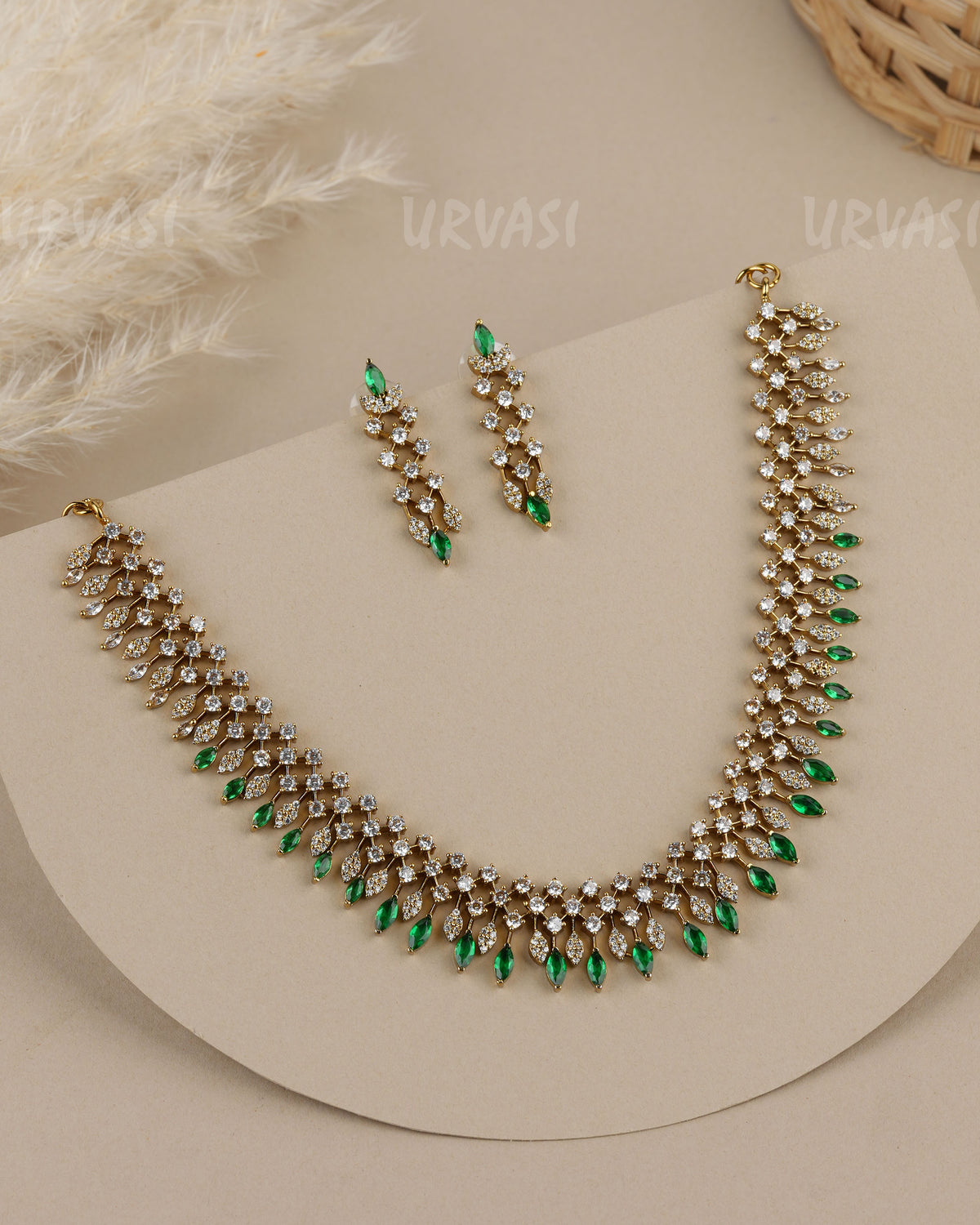 Mehendi Polish Crystal-Stone AD Necklace   1927