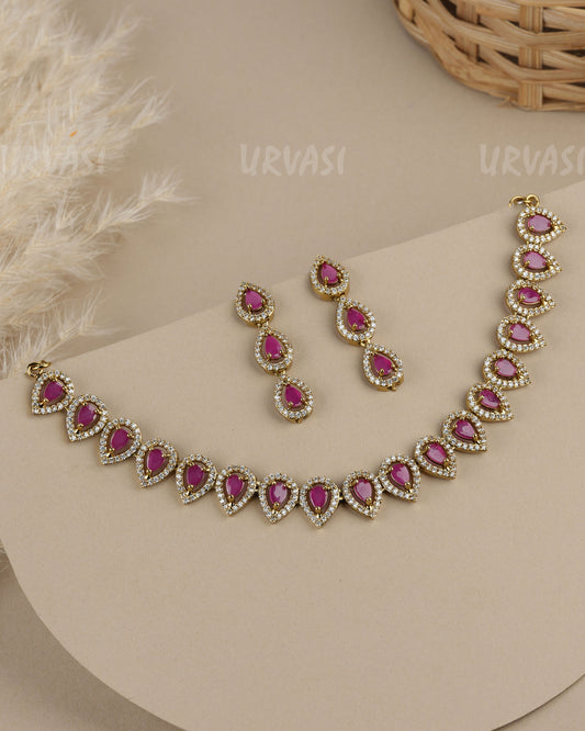 Mehendi Polish Leaf-Shaped Stone Motifs AD  Necklace 1944