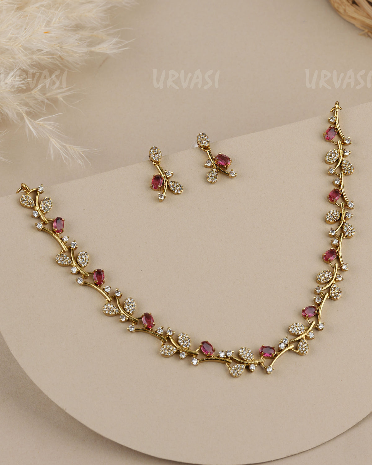 Mehendi Polish  Floral  AD Necklace 1958