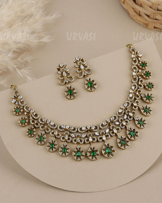 Mehendi Polish  Teardrop Zirconia  Stones  AD Necklace  1959