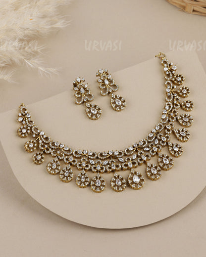 Mehendi Polish  Teardrop Zirconia  Stones  AD Necklace  1959