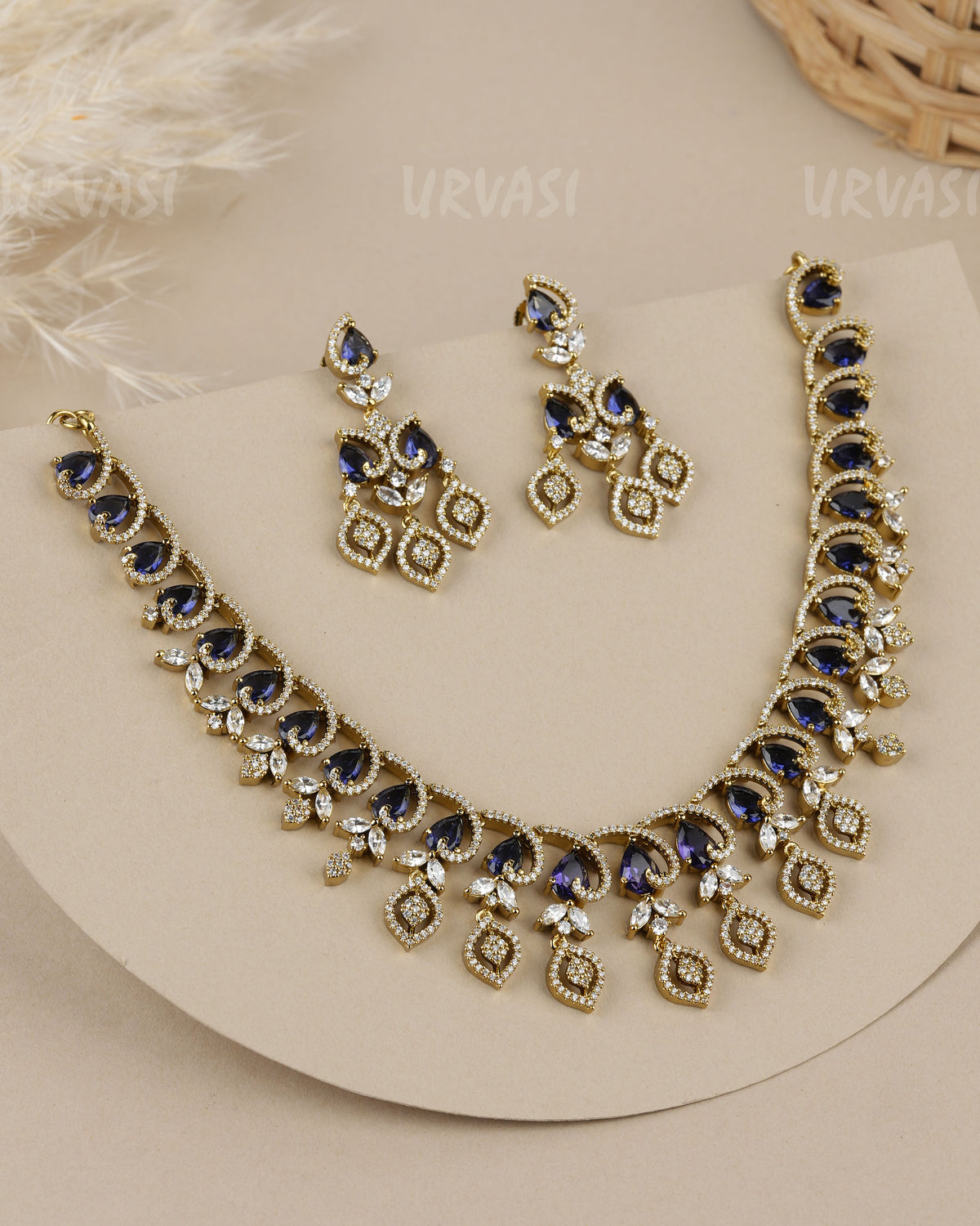 Premium-Floral Cluster Design  AD Necklace   1960