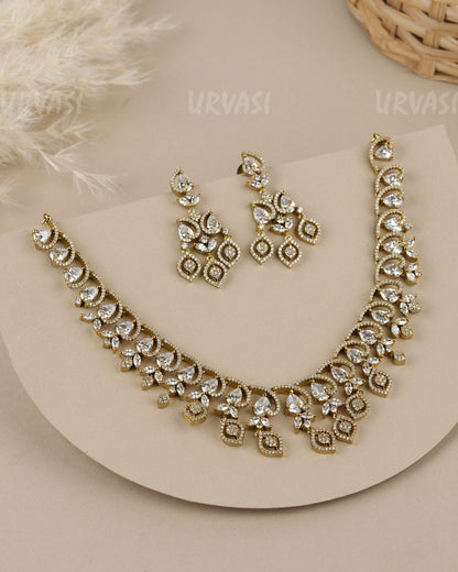 Premium-Floral Cluster Design  AD Necklace   1960