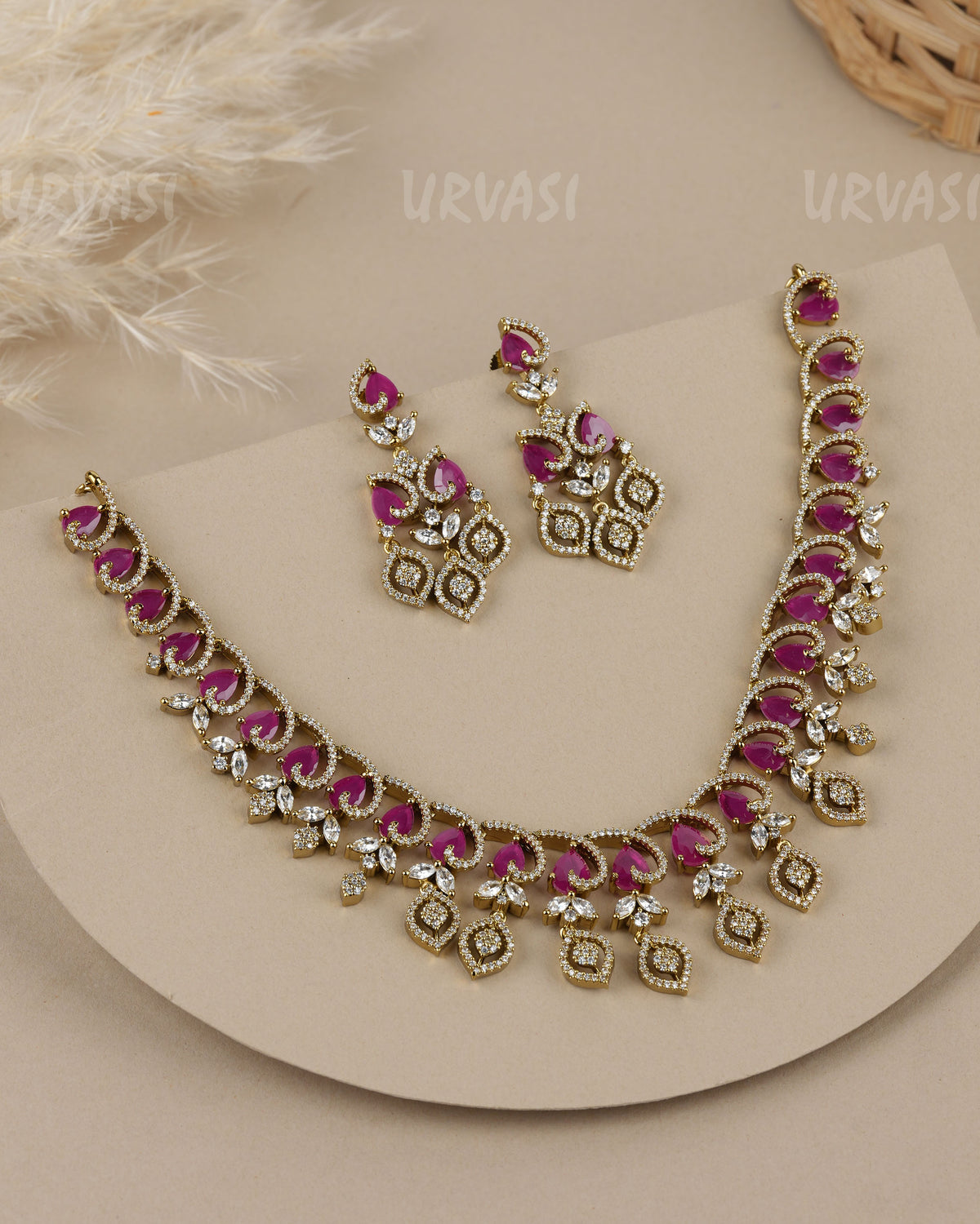 Premium-Floral Cluster Design  AD Necklace   1960