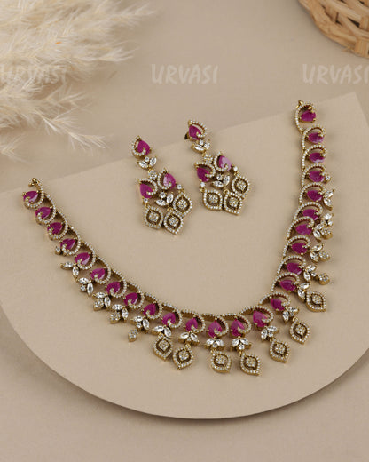 Premium-Floral Cluster Design  AD Necklace   1960