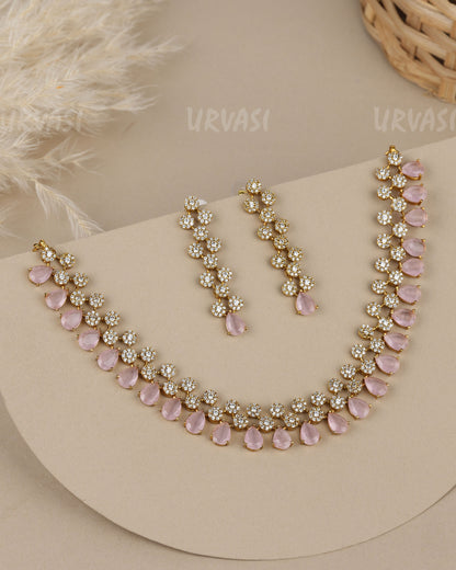 Mehendi-Polish Cluster Design Pear-Cut Drop Stone  AD Necklace  1922