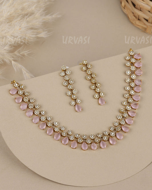 Mehendi-Polish Cluster Design Pear-Cut Drop Stone  AD Necklace  1922