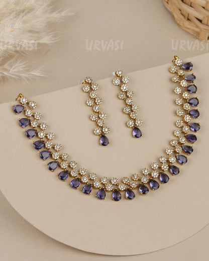 Mehendi-Polish Cluster Design Pear-Cut Drop Stone  AD Necklace  1922