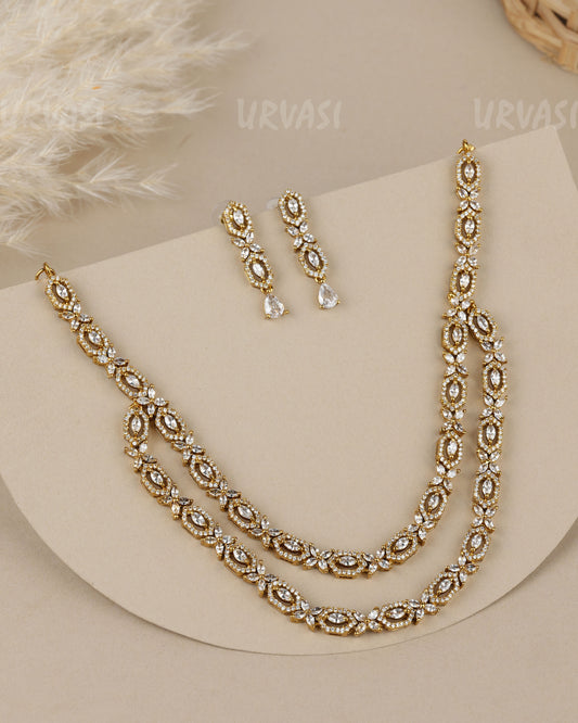 Mehendi Polish  Two-Layer  Cubic Zirconia  Stones  AD Necklace 1950