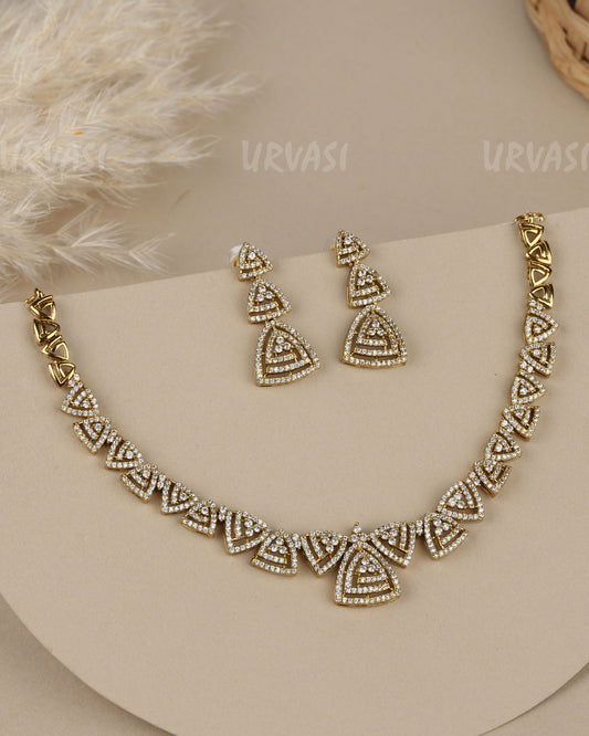 Mehendi Polish Triangle  Designed  AD Necklace 1947