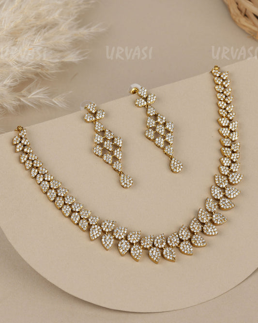 Mehendi Polish Cubic Zirconia-Leaf  AD Necklace  1928