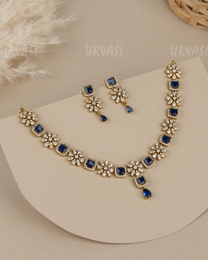 Mehendi-Polish Floral  Square-Teardrop Crystal Stone AD Necklace 1919