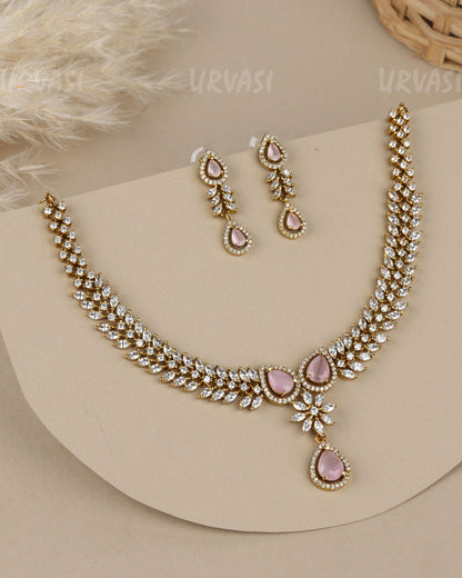 Mehendi-Polish  Floral  Dual-Layer Leaf AD Necklace   1915