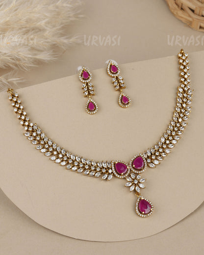 Mehendi-Polish  Floral  Dual-Layer Leaf AD Necklace   1915