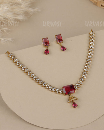 Gold-Toned  Minimalist Single Line  AD Necklace  1914