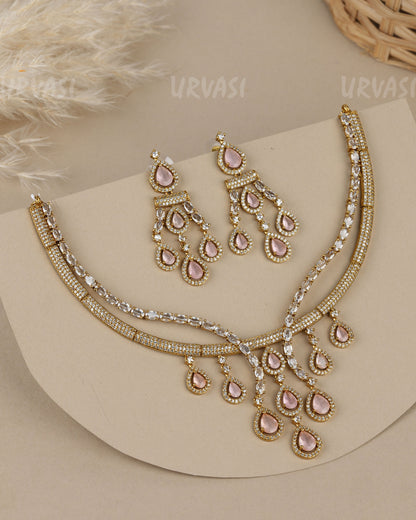 Premium-Teardrop Synthetic Stone  AD Necklace  1913