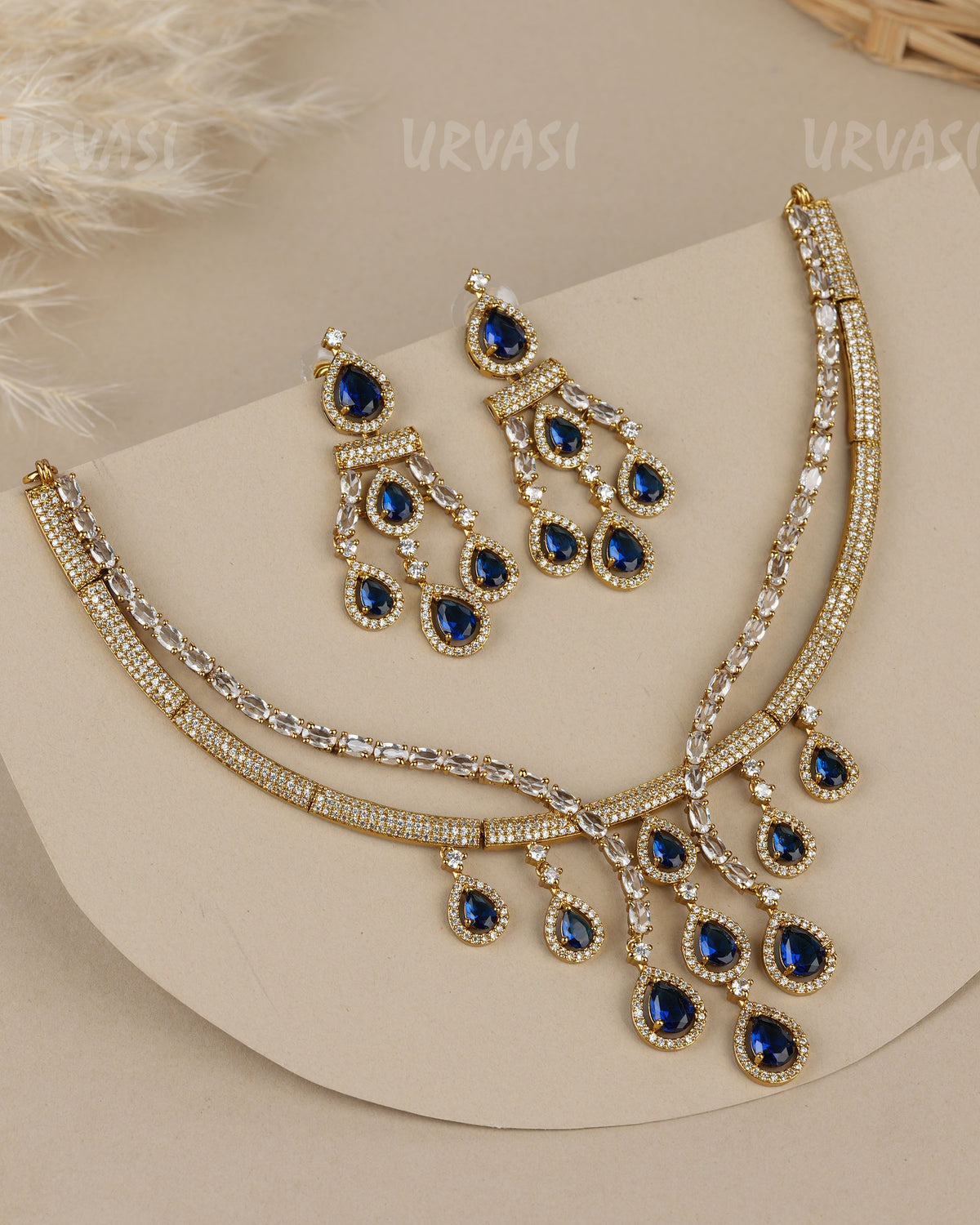Premium-Teardrop Synthetic Stone  AD Necklace  1913