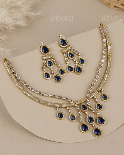 Premium-Teardrop Synthetic Stone  AD Necklace  1913