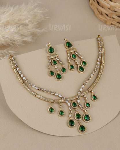 Premium-Teardrop Synthetic Stone  AD Necklace  1913