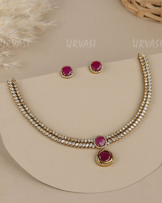 Mehendi-Polish  Zirconia Duo-Strand AD  Necklace 1911