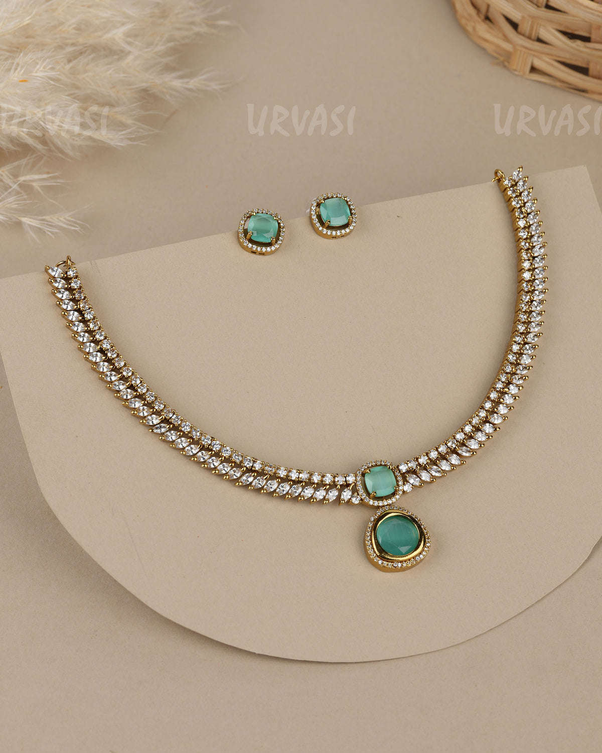 Mehendi-Polish  Zirconia Duo-Strand AD  Necklace 1911