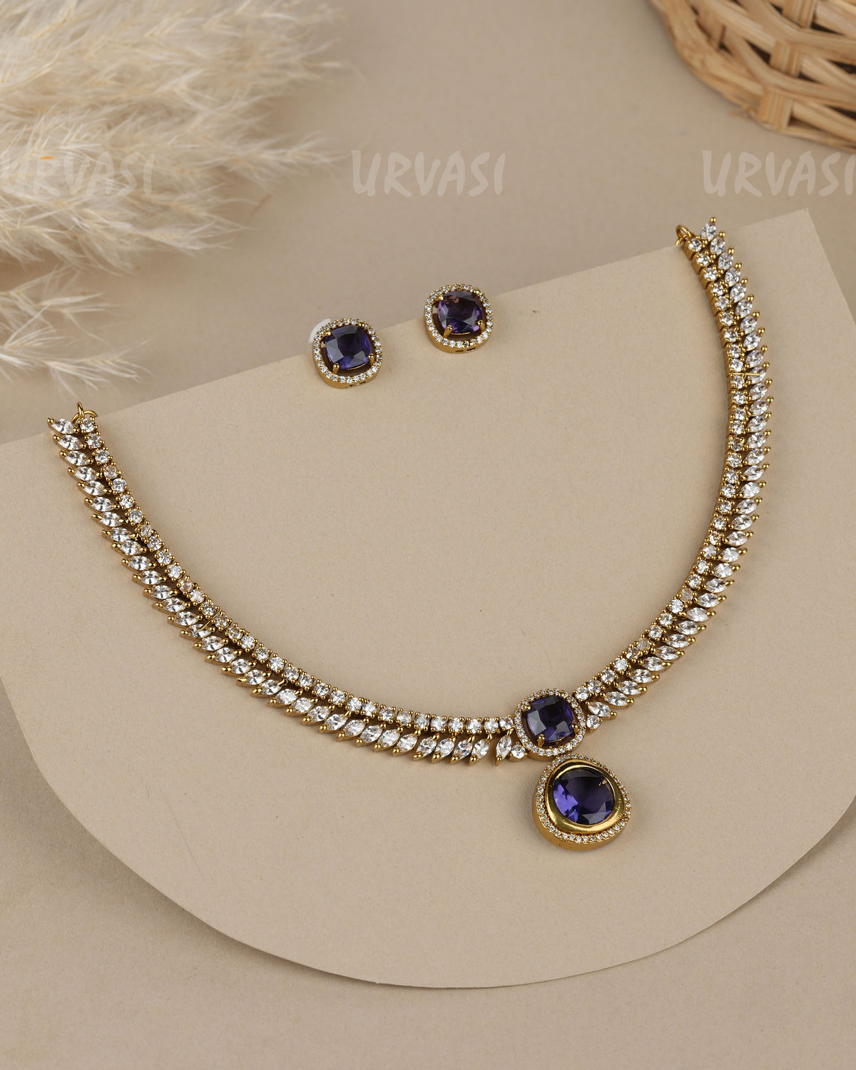 Mehendi-Polish  Zirconia Duo-Strand AD  Necklace 1911