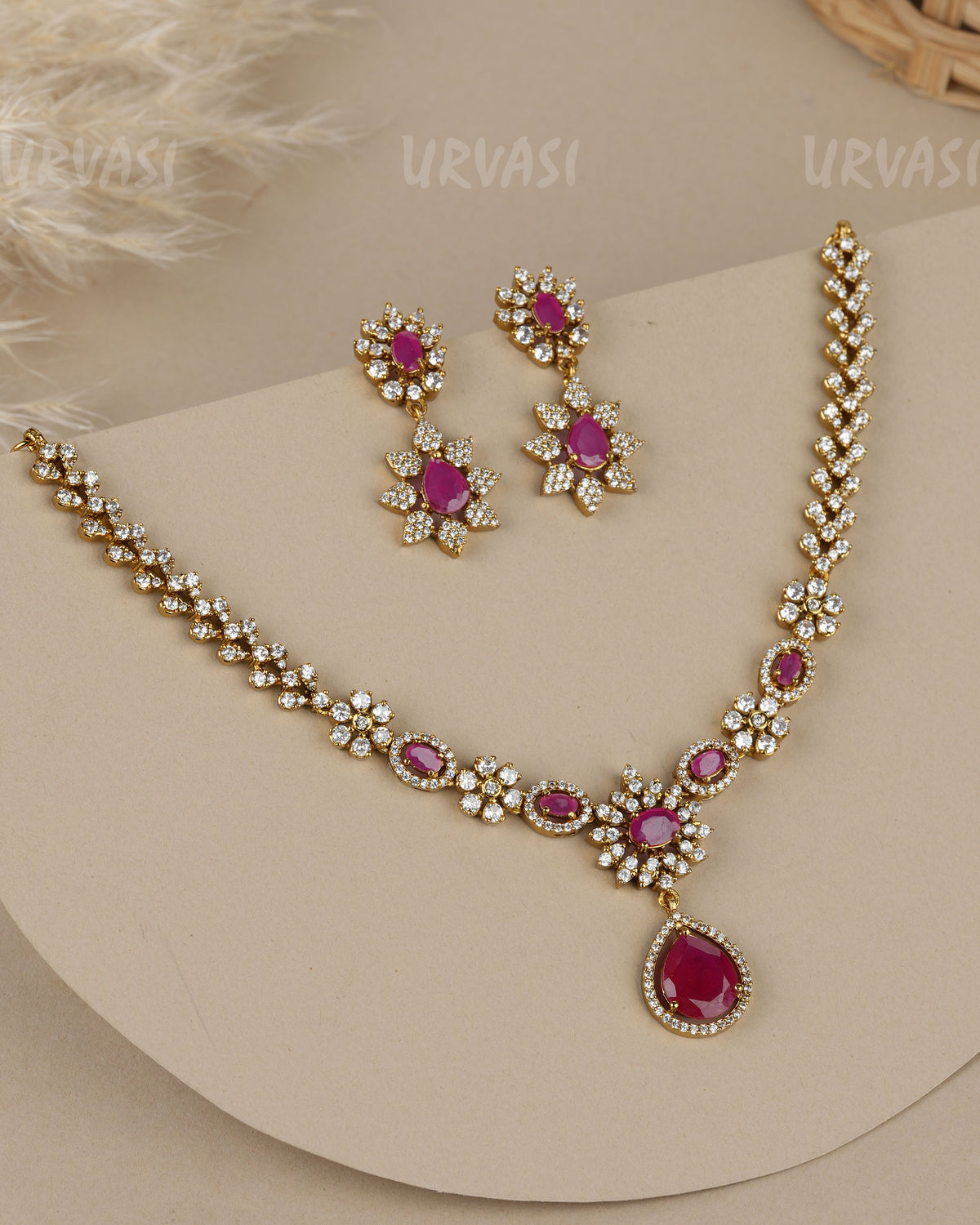 Mehendi Polish Floral  AD  Necklace 1910