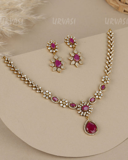 Mehendi Polish Floral  AD  Necklace 1910