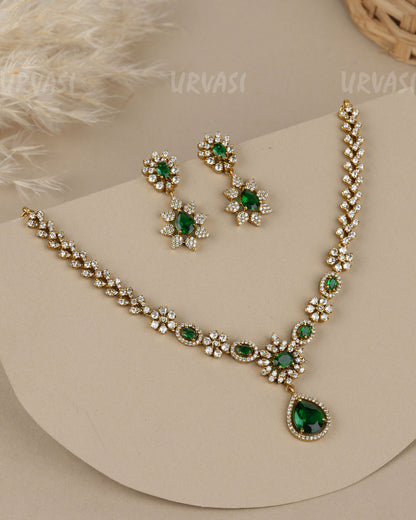 Mehendi Polish Floral  AD  Necklace 1910