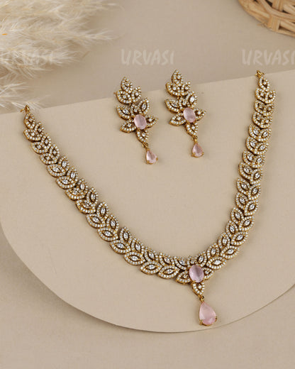 Mehendi Polish-Floral  Sparkling  Crystal-leaf  AD Necklace 1909