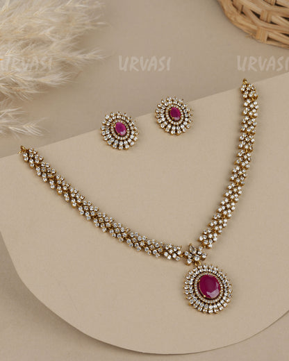 Mehendi Polish Oval-sapphire faux stone AD Necklace  1908
