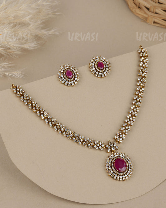 Mehendi Polish Oval-sapphire faux stone AD Necklace  1908