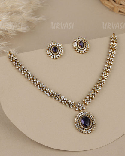 Mehendi Polish Oval-sapphire faux stone AD Necklace  1908