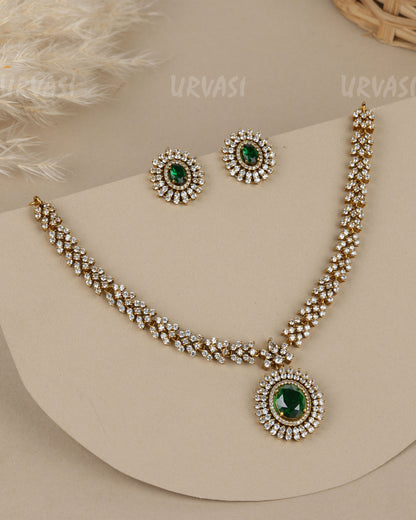 Mehendi Polish Oval-sapphire faux stone AD Necklace  1908