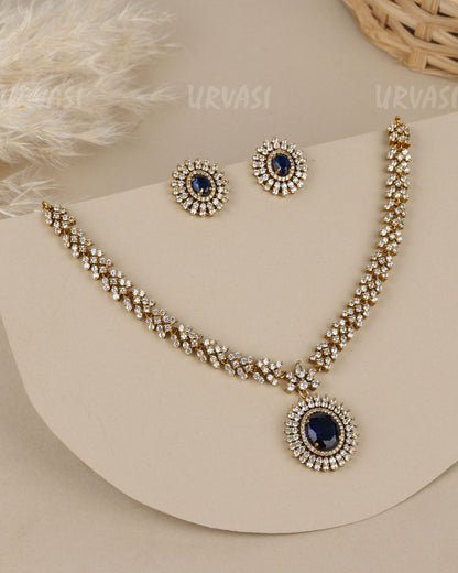 Mehendi Polish Oval-sapphire faux stone AD Necklace  1908