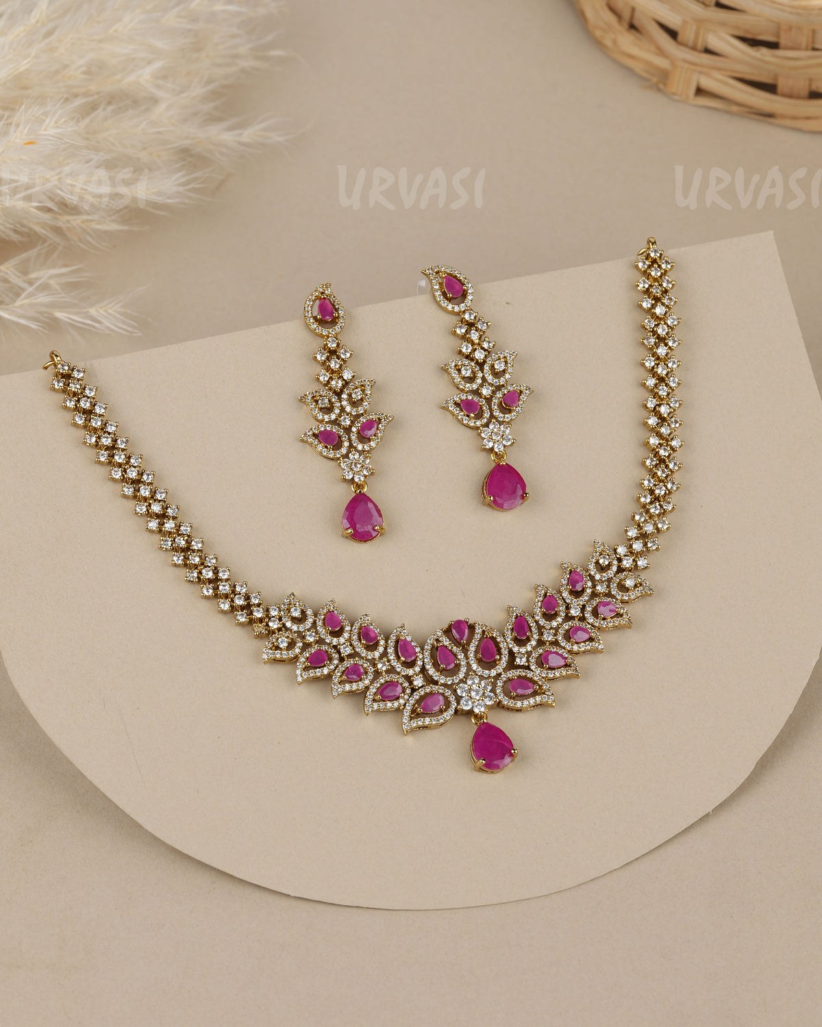 Mehendi-Polish Floral Marquise-cut Teardrop AD Necklace  1907