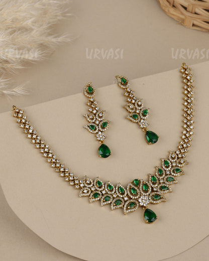 Mehendi-Polish Floral Marquise-cut Teardrop AD Necklace  1907