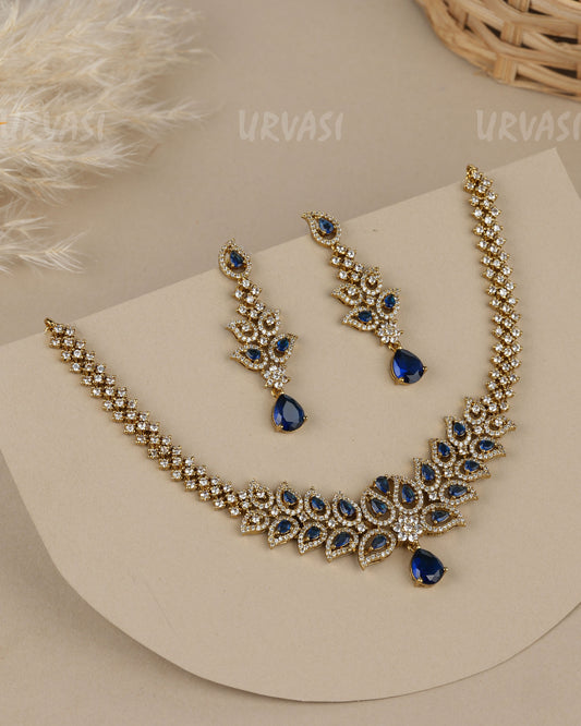 Mehendi-Polish Floral Marquise-cut Teardrop AD Necklace  1907