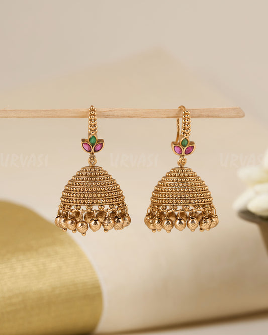 Gold-Toned Hanging Jhumka Earrings ER 654