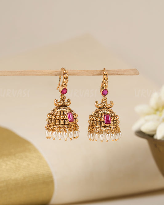 Gold Polish Hanging Jhumka Earrings ER 660