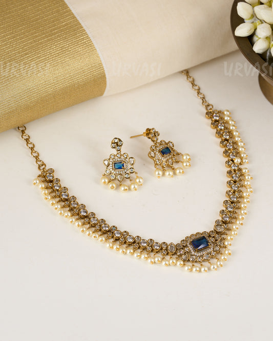 Sapphire and pearl drop necklace 832