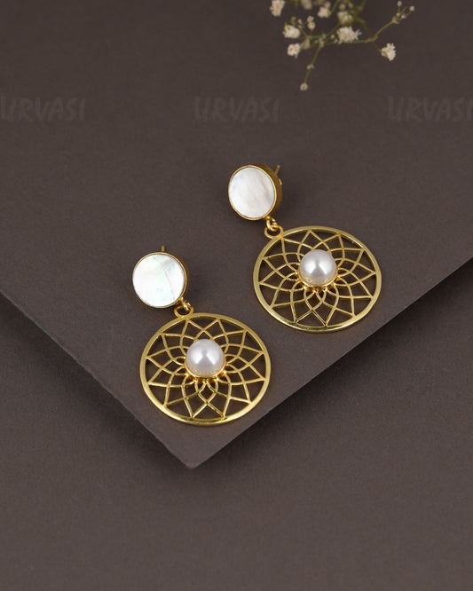 Gold-Toned Mother Of Pearl Design Earrings ER 1272